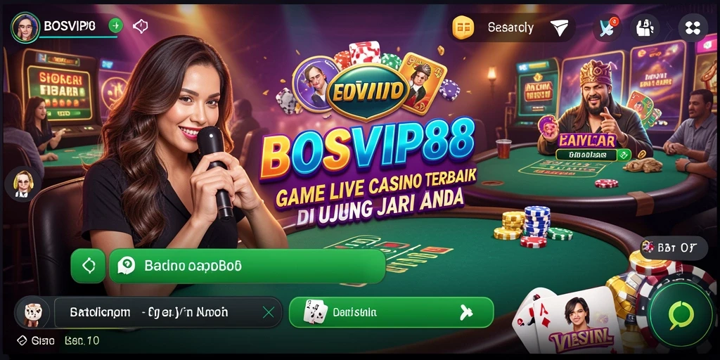 Screenshot utama BOSVIP88 menampilkan dealer profesional dan permainan Live Casino yang seru.