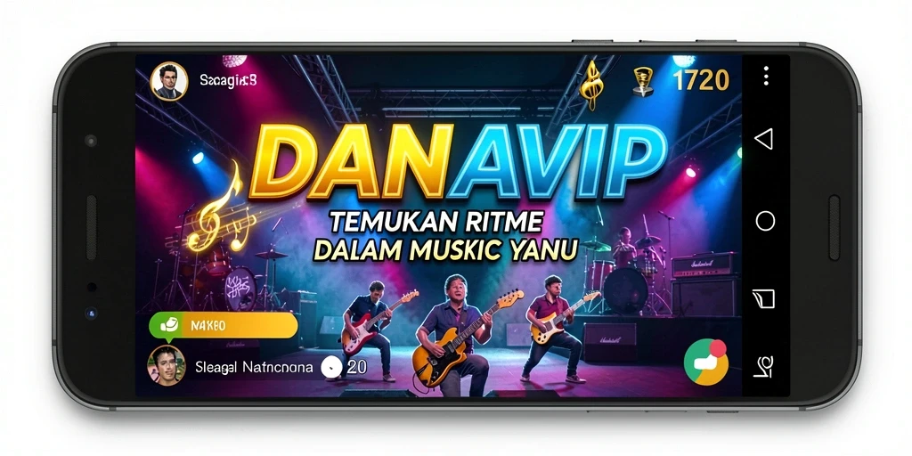 Screenshot utama DANAVIP menampilkan gameplay seru penuh musik.