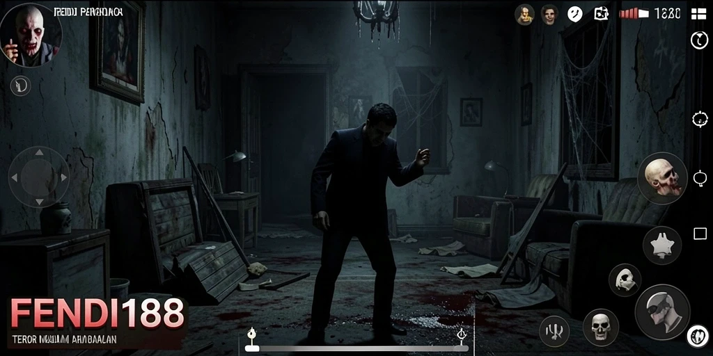 Screenshot menampilkan gameplay mencekam dari FENDI188 dengan elemen horor yang intens.