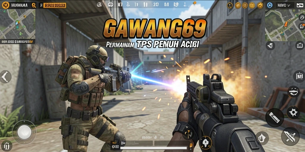 Screenshot gameplay GAWANG69 menampilkan aksi tembak-menembak yang intens.