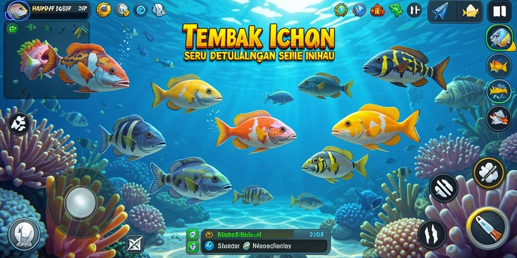 Menampilkan gameplay seru saat berburu ikan dengan senjata.