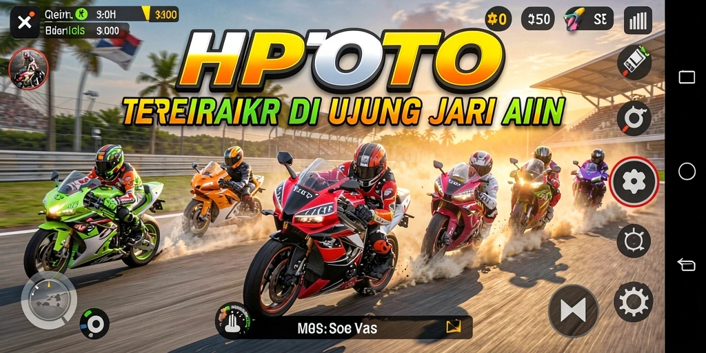 Gameplay seru HPTOTO dengan balapan motor mendebarkan.