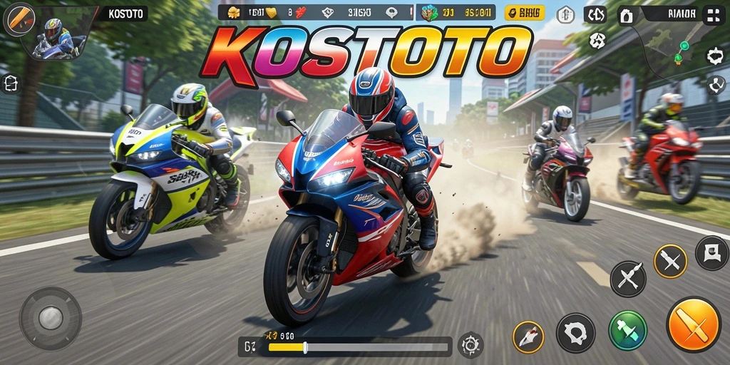 Screenshot KOSTOTO menampilkan aksi balap motor yang seru dan menegangkan.
