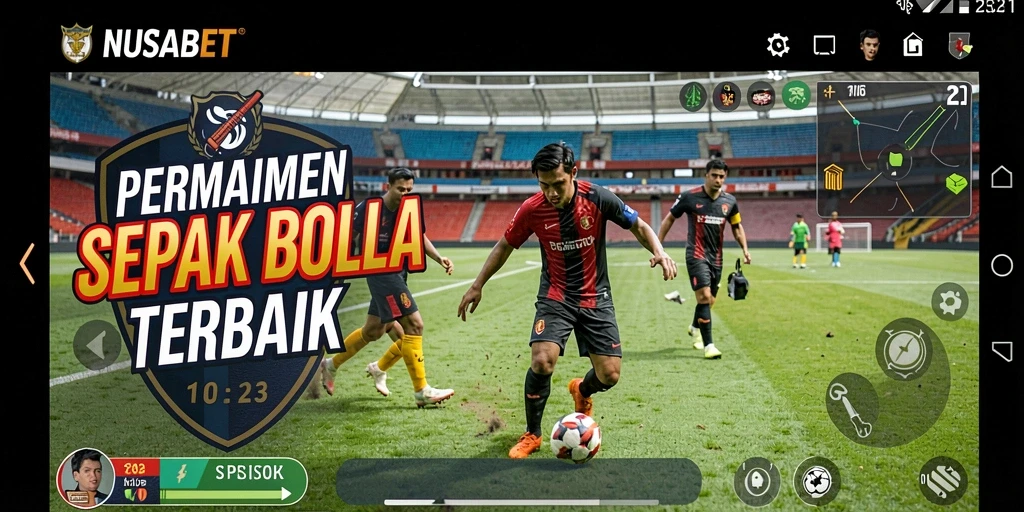 Screenshot gameplay NUSABET menampilkan suasana pertandingan sepak bola yang intens.