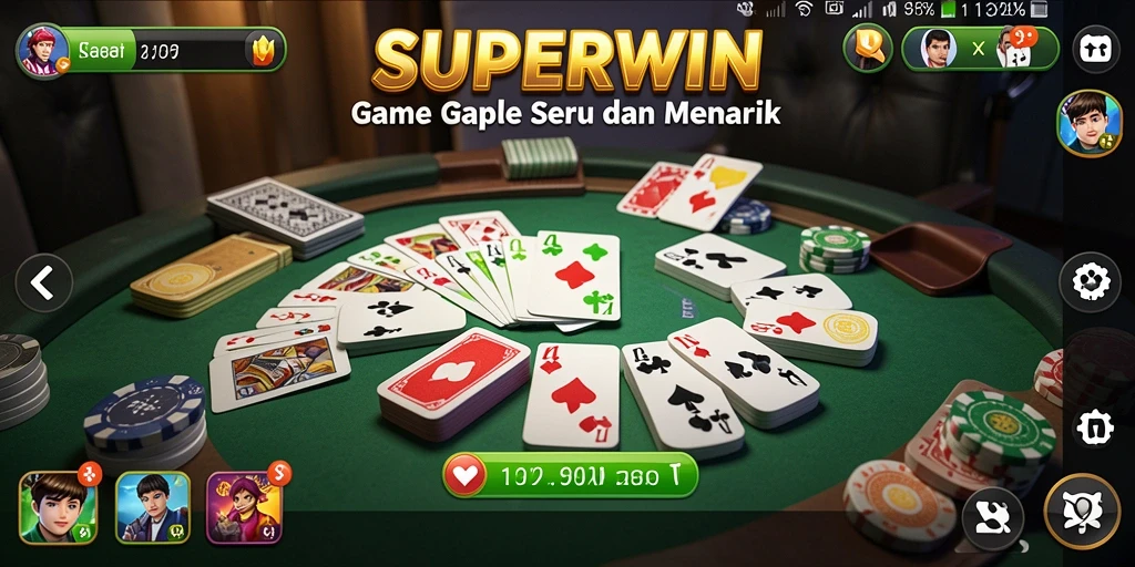 Tampilan gameplay seru Gaple di SUPERWIN dengan berbagai fitur menarik.